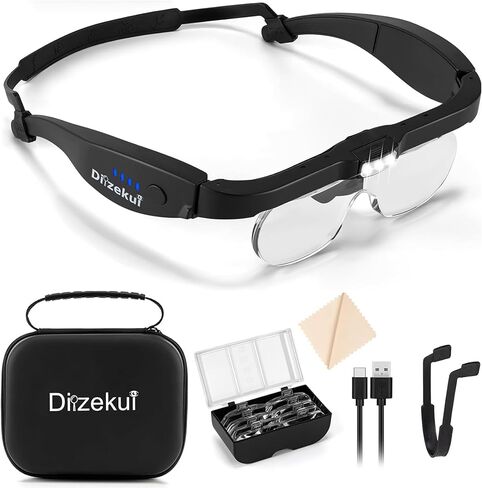 عدسة مكبرة مع ضوء، نظارات مكبرة قابلة لإعادة الشحن، عدسات 1.5X-5X، نظارات مكبرة للعمل الوثيق مع حقيبة حمل، مكبرة لسماعات الرأس المكبرة لهوايات الحرف اليدوية عبر الغرز in Kuwait