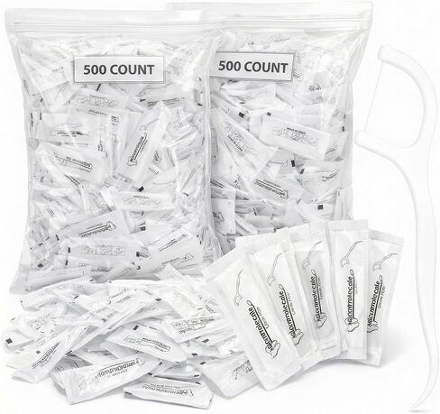 Hushee 1000 Count Dental Floss Bulk Tooth Picks Floss Sticks Each Individually Wrapped Travel Floss Picks Oral Teeth Clean Flat Wire, Tight Space Cleaning Plaque Remover for Travel Hotel Office Car in Kuwait