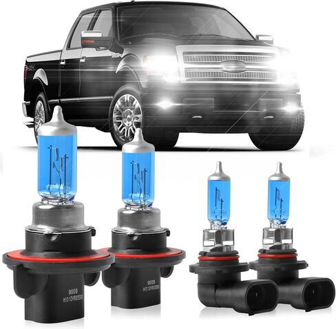 Fit for Ford F150 2004-2010 2011 2012 2013 2014 High Performance Halogen Headlight Bulbs,9008/H13 High Low Dual Beam + 9145/H10 Foglamp Replacement Bulbs Kit,Pack of 4 in Kuwait