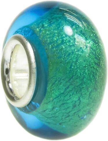 Round Beach Blue with Gold-Tone Foil Glass Sterling Silver Core European Style Bead Charm in Saudi Arabia