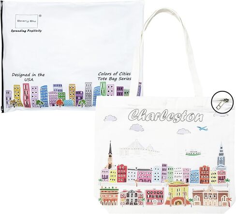 City Themed Artwork Tote Bag with Zipper Series- Designed in the USA, 17"x14", Souvenir & Gift in Saudi Arabia