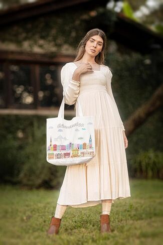 City Themed Artwork Tote Bag with Zipper Series- Designed in the USA, 17"x14", Souvenir & Gift in Saudi Arabia