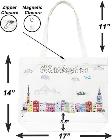 City Themed Artwork Tote Bag with Zipper Series- Designed in the USA, 17"x14", Souvenir & Gift in Saudi Arabia