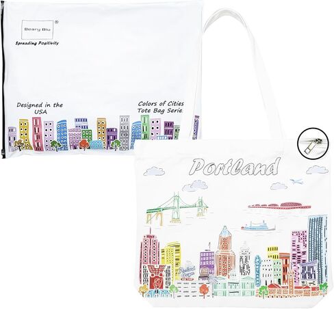 City Themed Artwork Tote Bag with Zipper Series- Designed in the USA, 17"x14", Souvenir & Gift in Saudi Arabia