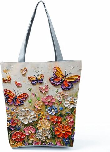 Floral and Butterfly Art Print Tote Bag Outdoor Activities​ Travel Shoulder Bag Secure Zipper Closure Daily Use Handbag Unique Gift for Birthday Christmas for Women Sister Art Lover in Saudi Arabia