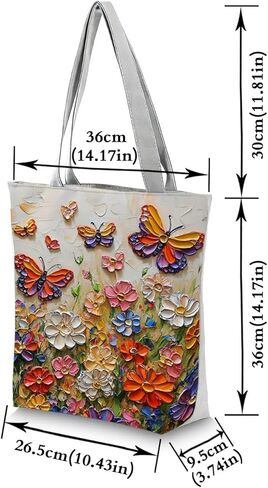 Floral and Butterfly Art Print Tote Bag Outdoor Activities​ Travel Shoulder Bag Secure Zipper Closure Daily Use Handbag Unique Gift for Birthday Christmas for Women Sister Art Lover in Saudi Arabia