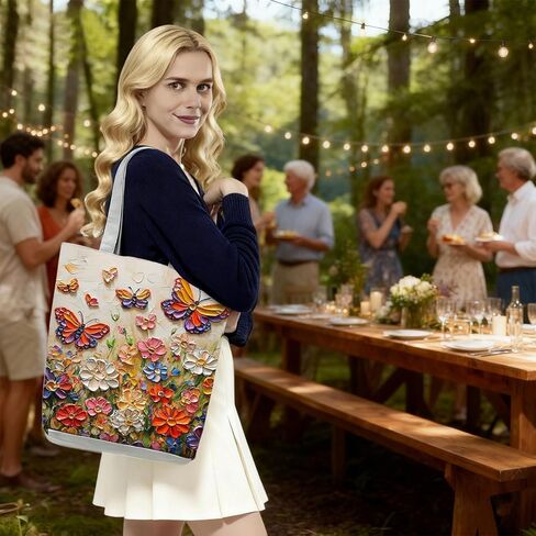 Floral and Butterfly Art Print Tote Bag Outdoor Activities​ Travel Shoulder Bag Secure Zipper Closure Daily Use Handbag Unique Gift for Birthday Christmas for Women Sister Art Lover in Saudi Arabia