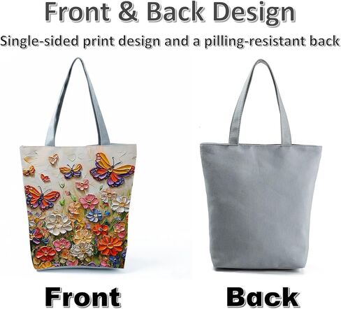 Floral and Butterfly Art Print Tote Bag Outdoor Activities​ Travel Shoulder Bag Secure Zipper Closure Daily Use Handbag Unique Gift for Birthday Christmas for Women Sister Art Lover in Saudi Arabia