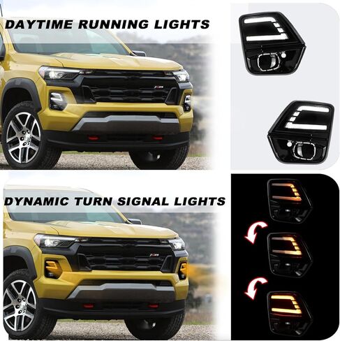 LED Front Bumper Light Kit for 2023-2024 Chevy Chevrolet Colorado Switchback White DRL Fog Lamps & Dynamic Amber Sequential Turn Signals | Direct Bolt-On OEM Replacement Bumper Trim (Pair) in Kuwait