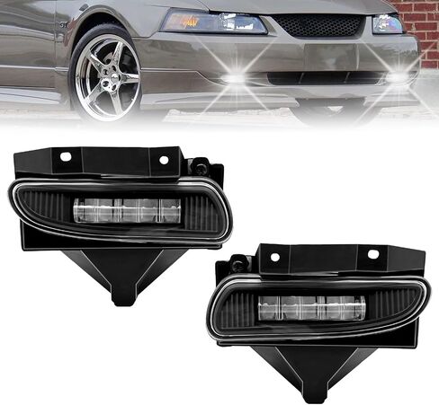 LED Fog Lights Assembly For 1999 2000 2001 2002 2003 2004 Ford Mustang, A Pair Of Fog Lamps With Clear Lens And Bezel- Driver and Passenger Side in Kuwait