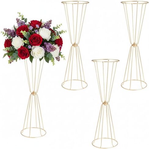 Set of 4 Wedding Centerpieces Geometric High Gold Vases - 23.6" Floral Table Decorations Metal Vases for Wedding Anniversary Celebration Party Birthday Events Aisle Home Decor in Kuwait