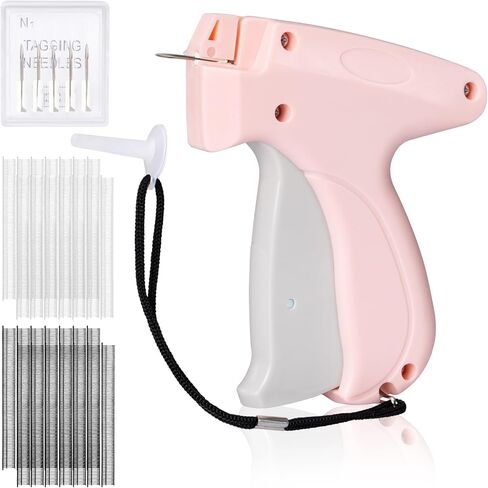 مسدس خياطة Aisoso للملابس، مسدس خياطة محمول باللون الوردي، مثبت سريع للملابس، طقم خياطة 0.5 مم يتضمن 1500 مشبك أسود و1500 مشبك أبيض in Kuwait