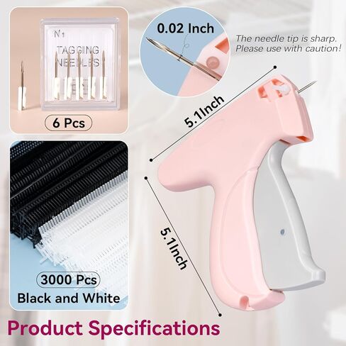 مسدس خياطة Aisoso للملابس، مسدس خياطة محمول باللون الوردي، مثبت سريع للملابس، طقم خياطة 0.5 مم يتضمن 1500 مشبك أسود و1500 مشبك أبيض in Kuwait