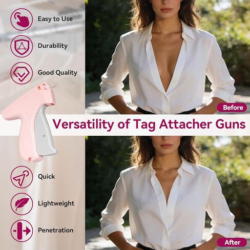 مسدس خياطة Aisoso للملابس، مسدس خياطة محمول باللون الوردي، مثبت سريع للملابس، طقم خياطة 0.5 مم يتضمن 1500 مشبك أسود و1500 مشبك أبيض in Kuwait