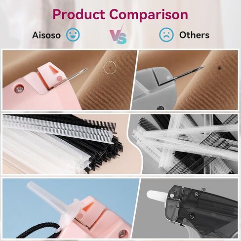 مسدس خياطة Aisoso للملابس، مسدس خياطة محمول باللون الوردي، مثبت سريع للملابس، طقم خياطة 0.5 مم يتضمن 1500 مشبك أسود و1500 مشبك أبيض in Kuwait