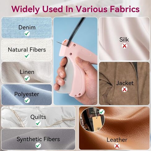 مسدس خياطة Aisoso للملابس، مسدس خياطة محمول باللون الوردي، مثبت سريع للملابس، طقم خياطة 0.5 مم يتضمن 1500 مشبك أسود و1500 مشبك أبيض in Kuwait