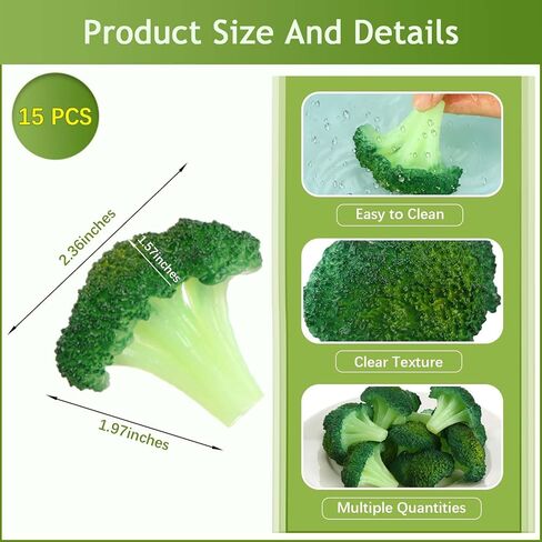 Giegxin 15 Pcs Fake Broccoli Slice Fake Artificial Vegetables Broccolis Simulation Plastic Lifelike Realistic Food for House Party Pub Restaurant Ornament Kitchen Store Decoration Food Model Prop in Saudi Arabia