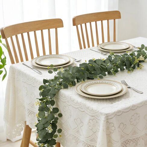 4Pcs Eucalyptus Garland, 6FT Green Garland with Flowers, Artificial Faux Greenery Vines for Wedding Party Table Centerpieces Runner Room Home Mantle Decor in Saudi Arabia