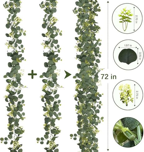 4Pcs Eucalyptus Garland, 6FT Green Garland with Flowers, Artificial Faux Greenery Vines for Wedding Party Table Centerpieces Runner Room Home Mantle Decor in Saudi Arabia