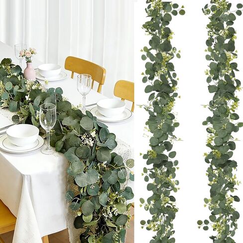 4 قطع من إكليل الأوكالبتوس، إكليل أخضر بطول 6 أقدام مع زهور، كرمة خضراء صناعية لحفلات الزفاف، قطع مركزية لطاولات حفلات الزفاف، ديكور المنزل in Kuwait