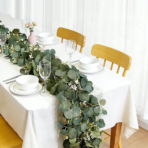 4Pcs Eucalyptus Garland, 6FT Green Garland with Flowers, Artificial Faux Greenery Vines for Wedding Party Table Centerpieces Runner Room Home Mantle Decor in Saudi Arabia