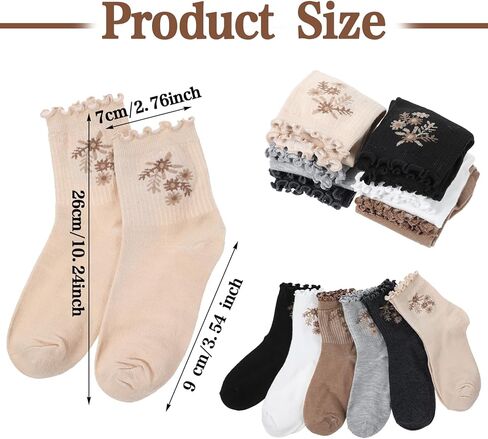 6 Pack Womens Socks, Ruffle Turn-Cuff Casual Ankle Socks Breathable Cool Knit Cotton Lettuce Crew Frilly Sock in Saudi Arabia