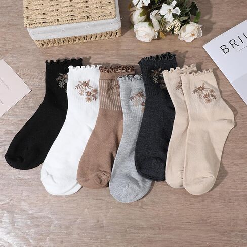 6 Pack Womens Socks, Ruffle Turn-Cuff Casual Ankle Socks Breathable Cool Knit Cotton Lettuce Crew Frilly Sock in Saudi Arabia