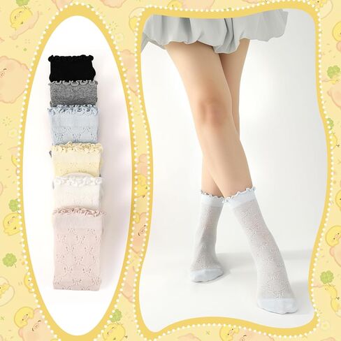 6 Pairs Women's Ruffle Socks Cute sheer Friily Breathable Cotton Sock Cool Lace Elegant Socks Over Ankle in Saudi Arabia