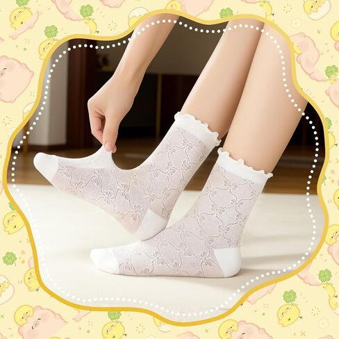 6 Pairs Women's Ruffle Socks Cute sheer Friily Breathable Cotton Sock Cool Lace Elegant Socks Over Ankle in Saudi Arabia