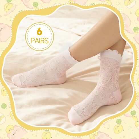 6 Pairs Women's Ruffle Socks Cute sheer Friily Breathable Cotton Sock Cool Lace Elegant Socks Over Ankle in Saudi Arabia