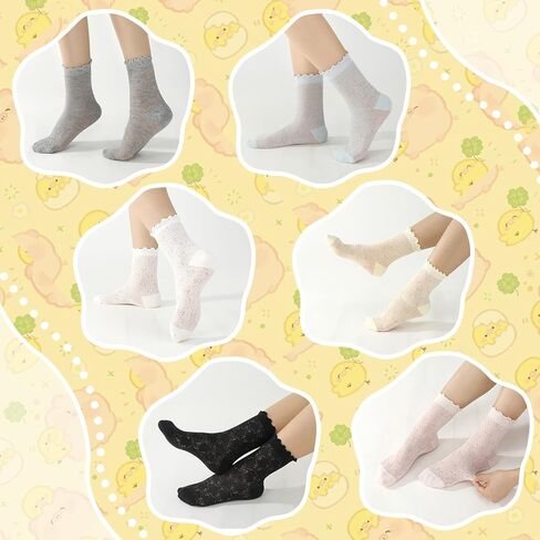6 Pairs Women's Ruffle Socks Cute sheer Friily Breathable Cotton Sock Cool Lace Elegant Socks Over Ankle in Saudi Arabia