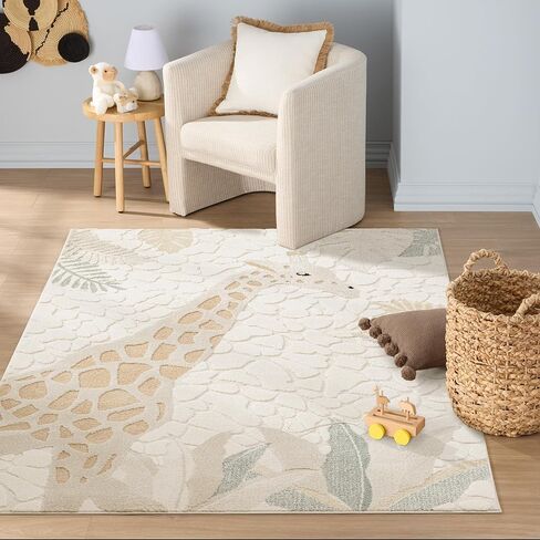 Town & Country Play Jungle Giraffe Kids Area Rug, Soft & Plush, Calming, Bedroom Rug, Nursery Decor, Playroom & Classroom Rugs, Beige/Multi, 7'10"x10’2" in Saudi Arabia