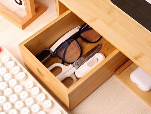 ROCDEER Dual Monitor Stand Riser with Drawer for Desk Laptop Desk Shelf with Adjustable Length and Angle, Bamboo Computer Stand Riser for 2 or 3 Monitors Screen Laptop PC TV -Natural in Kuwait