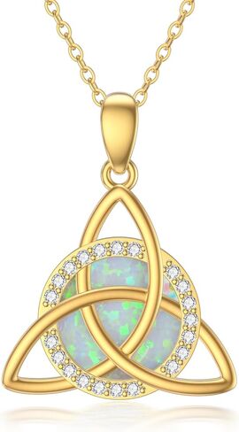 SISGEM Solid 14K Gold Celtic Knot Necklace for Women,14kt Yellow Gold White Opal Triangle Celtic Knot Pendant Necklace with CZ Irish Jewelry Gifts for Her Mom Wife Christmas Birthday,16"-18" in Saudi Arabia