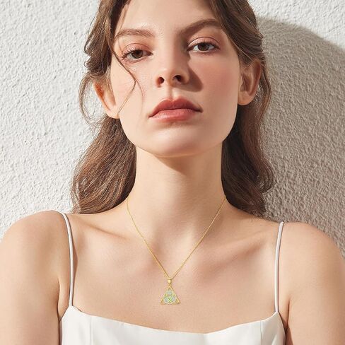 SISGEM Solid 14K Gold Celtic Knot Necklace for Women,14kt Yellow Gold White Opal Triangle Celtic Knot Pendant Necklace with CZ Irish Jewelry Gifts for Her Mom Wife Christmas Birthday,16"-18" in Saudi Arabia