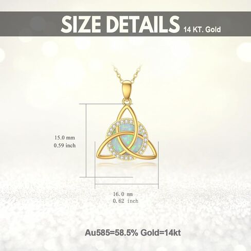 SISGEM Solid 14K Gold Celtic Knot Necklace for Women,14kt Yellow Gold White Opal Triangle Celtic Knot Pendant Necklace with CZ Irish Jewelry Gifts for Her Mom Wife Christmas Birthday,16"-18" in Saudi Arabia