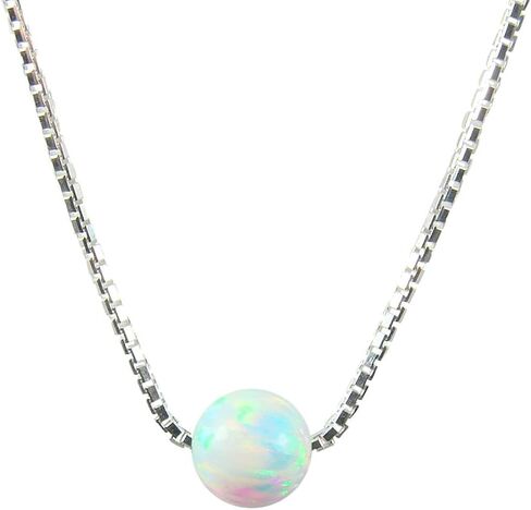 Martinuzzi Accessories Opal Bead Necklace – Lab-Created Solitaire Pendant on Sterling Silver Link Chain, 14'' + 2'' Length – Minimalist Jewelry Gift for Women in Saudi Arabia
