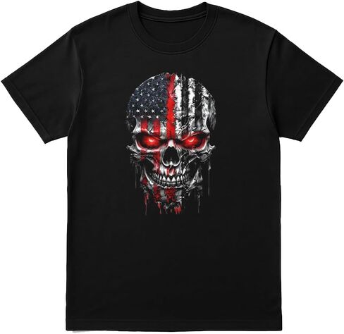 American Flag Skull T-Shirt Unisex Red Eyes Horror Grunge Graphic Tee Black Cotton Shirt for Men & Women S–XXL USA Style in Saudi Arabia