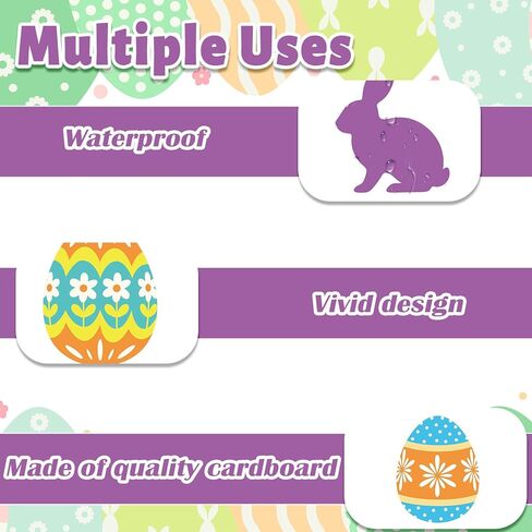AnyDesign 45 Pcs Easter Egg Bunny Cutouts Colorful Rabbit Egg Cut-Outs Funny Bulletin Board Paper Cutting with 100 Pcs Glue Points for DIY Crafts Spring Party Home Office Classroom Decor in Saudi Arabia