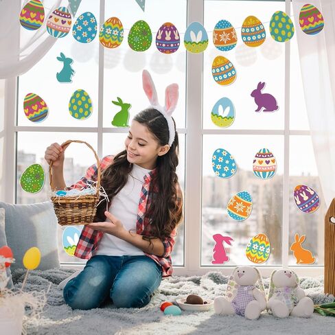 AnyDesign 45 Pcs Easter Egg Bunny Cutouts Colorful Rabbit Egg Cut-Outs Funny Bulletin Board Paper Cutting with 100 Pcs Glue Points for DIY Crafts Spring Party Home Office Classroom Decor in Saudi Arabia