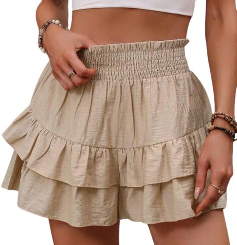 yoeasy Women's Elastic High Waisted Tiered Ruffle Shorts Cute Summer Comfy Smocked Shorts Pants in Saudi Arabia