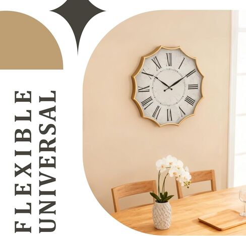 23.5 Inch Vintage Roman Numeral Wall Clock with Gold Trim, Decorative Metal Frame & White Face, Large Modern Wall Clock for Living Room, Office, Hallway in Saudi Arabia