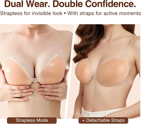 Strapless Adhesive Bra with Detachable Shoulder Straps Ultra Soft Silicone Push Up Strong Hold Invisible Sticky Bra in Saudi Arabia