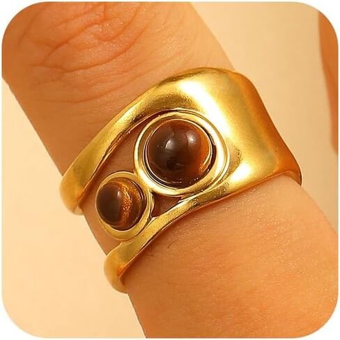 Chunky Gold Brown Beads Pearl Rings Stack for Women, Y2K Statement Thick Bold Dome Stainless Steel Open Finger Ring Stylish Western Prom Jewelry Gift in Saudi Arabia
