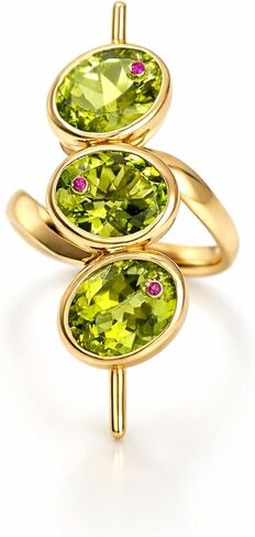 14K Gold Vermeil Peridot & Ruby Ring for Women – Three Oval Peridot Gemstones with Ruby Accents – August Birthstone Statement Ring – Fine Jewelry Gift for Her in Saudi Arabia
