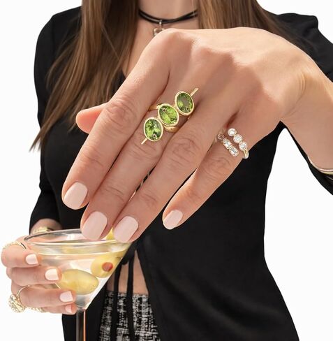 14K Gold Vermeil Peridot & Ruby Ring for Women – Three Oval Peridot Gemstones with Ruby Accents – August Birthstone Statement Ring – Fine Jewelry Gift for Her in Saudi Arabia