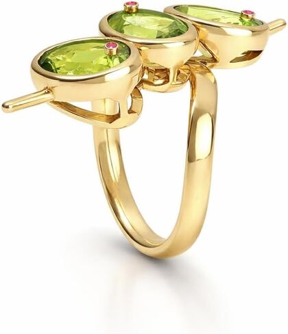 14K Gold Vermeil Peridot & Ruby Ring for Women – Three Oval Peridot Gemstones with Ruby Accents – August Birthstone Statement Ring – Fine Jewelry Gift for Her in Saudi Arabia