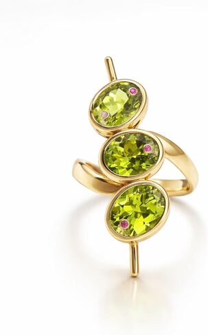 14K Gold Vermeil Peridot & Ruby Ring for Women – Three Oval Peridot Gemstones with Ruby Accents – August Birthstone Statement Ring – Fine Jewelry Gift for Her in Saudi Arabia