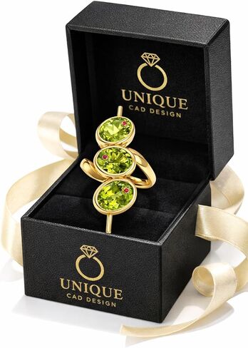 14K Gold Vermeil Peridot & Ruby Ring for Women – Three Oval Peridot Gemstones with Ruby Accents – August Birthstone Statement Ring – Fine Jewelry Gift for Her in Saudi Arabia