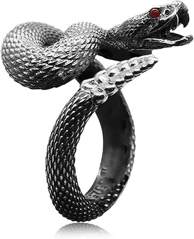 HAIXIAN Unisex Wrap Rattlesnake Ring, S925 Sterling Silver, Black Silver, Punk Gothic Cocktail Party Style, Snake Ring Jewelry for Men Women in Kuwait